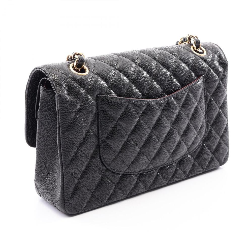 Chanel Leather Flap Matelasse Calfskin Shoulder Double Black Bag Black